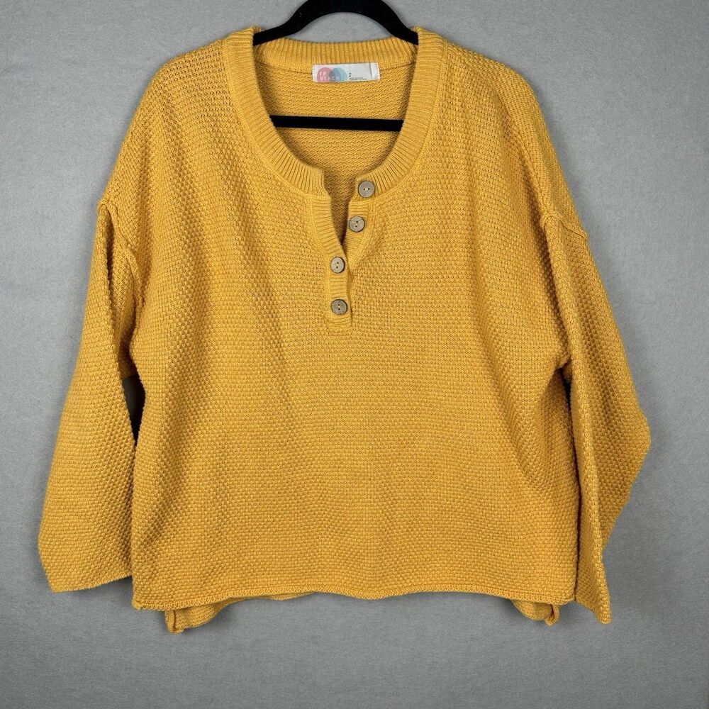 Free People Beach Hailee Oversized Pullover Waffle Knit Boxy‎ Sweater Size S